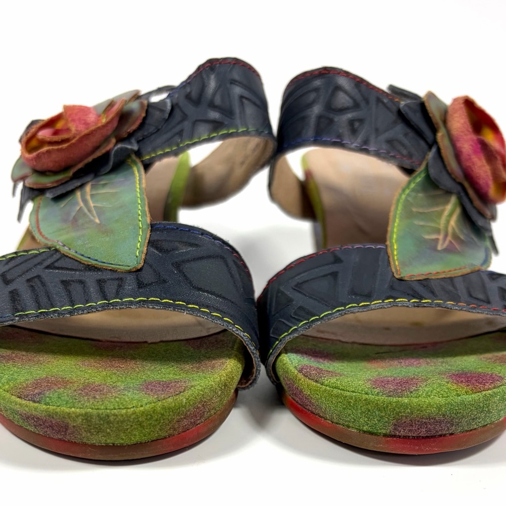 L’Artiste Spring Step Shayla Floral Leather Wedge Sandals Sz 40 9-9.5 - Picture 8 of 10